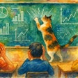A Cat In Front Of A School Blackboard Filled With Economic Charts And Data The Cat Is Scratching The Blackboard