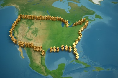 Map Of North America Like A Google Maps Image From Above Dollar Symbols Surround The Us Borders Like A Wall